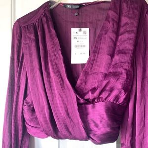 Zara Long Sleeved Crop Blouse - Purple